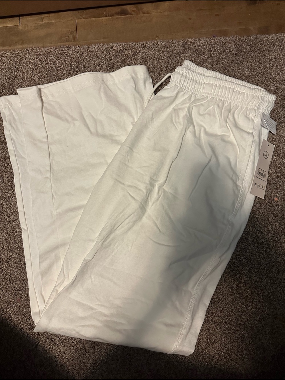 Womens White Elastic Waist Lounge Pants